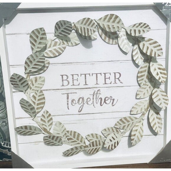 Rustic Farmhouse Sign BETTER TOGETHER 20 In X 20 In Metal Leaves - Picture 2 of 6